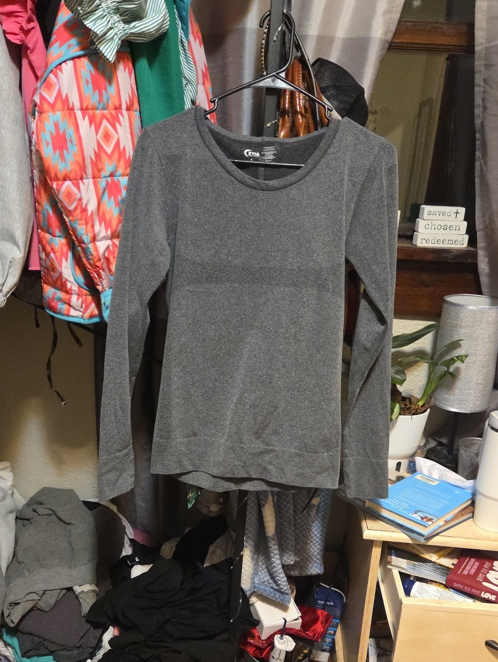 ZYIA Long Sleeve Tee in Charcoal Gray